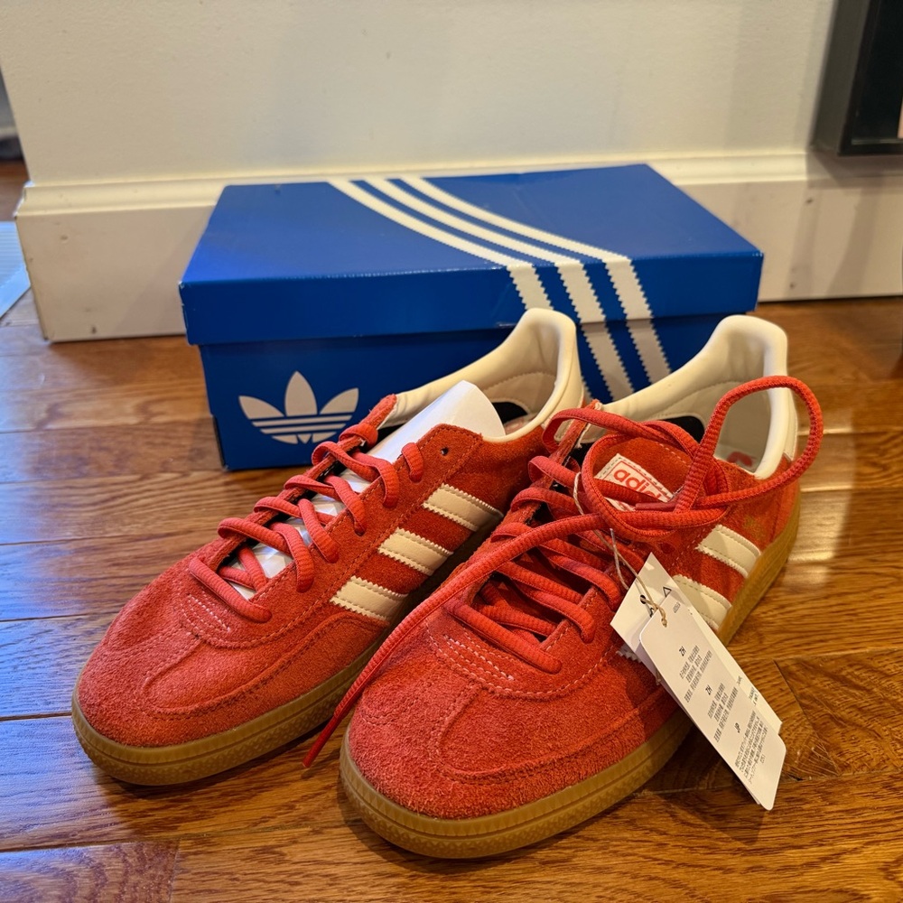 adidas orange suede Spezial with cream stripes women’s size 7 - Picture 3 of 8